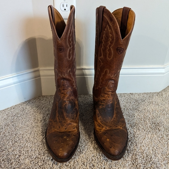 Ariat Circuit R Toe Full Quill Ostrich Brown Boots sz 10.5 EE - Picture 3 of 11